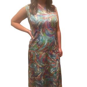 RARE Vintage 60’s insanely rad psychedelic multicolor hippie maxi dress size Lar